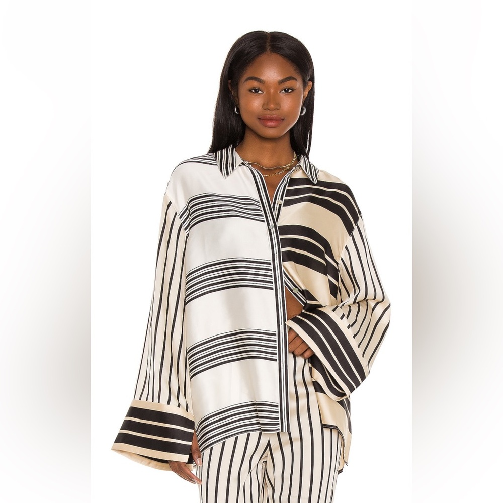 L'Academie Black and White Striped Blouse